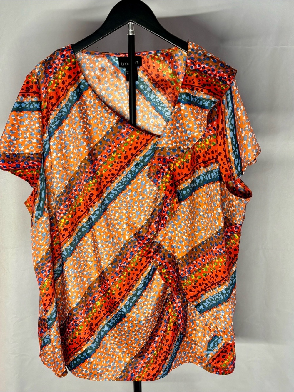 Lane Bryant Orange Multicolor Diagonal Print Blouse Plus Size Short Sleeve